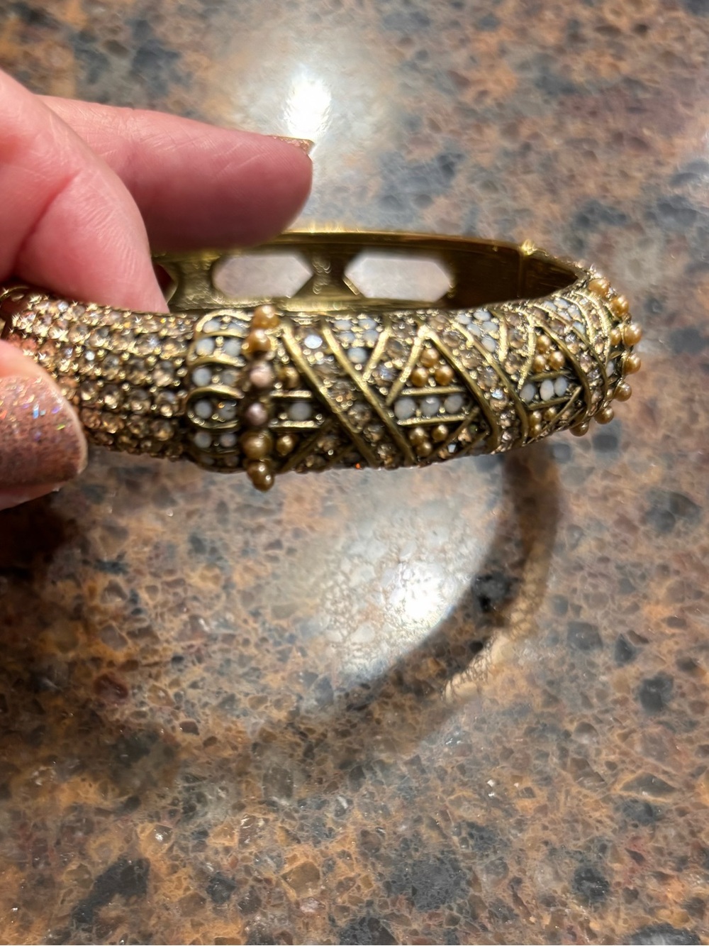 Heidi Daus Gold-Tone Pave Crystal & Pearl Bangle Bracelet - Picture 7 of 7